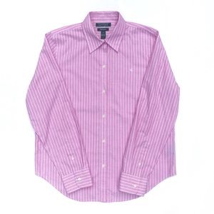 Lauren Ralph Lauren Non-Iron Button Down Pink Career Striped Shirt Top EUC M